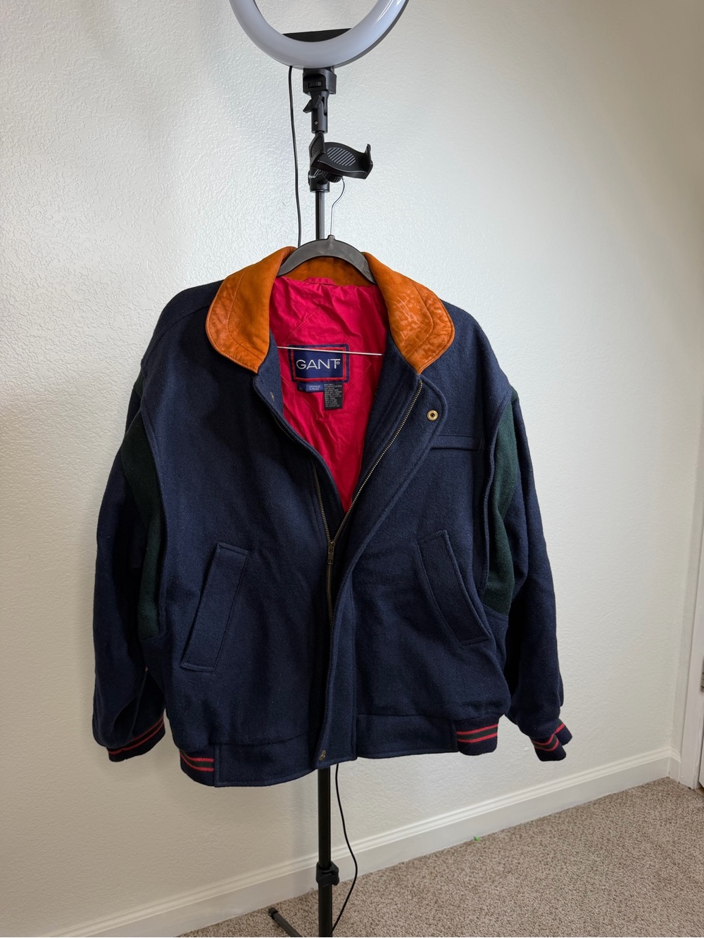 Gant Navy Jacket with Orange Collar and Red Lining
